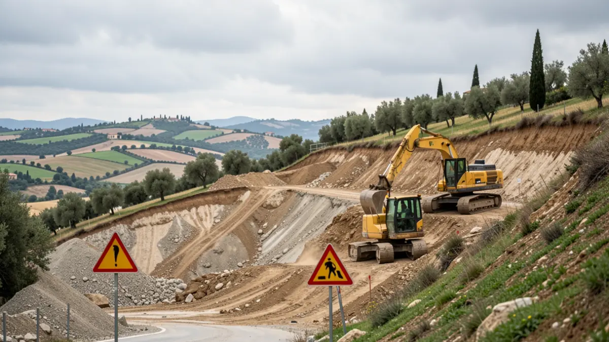 Generic image of construction work in an industrial area affected by a landslip.