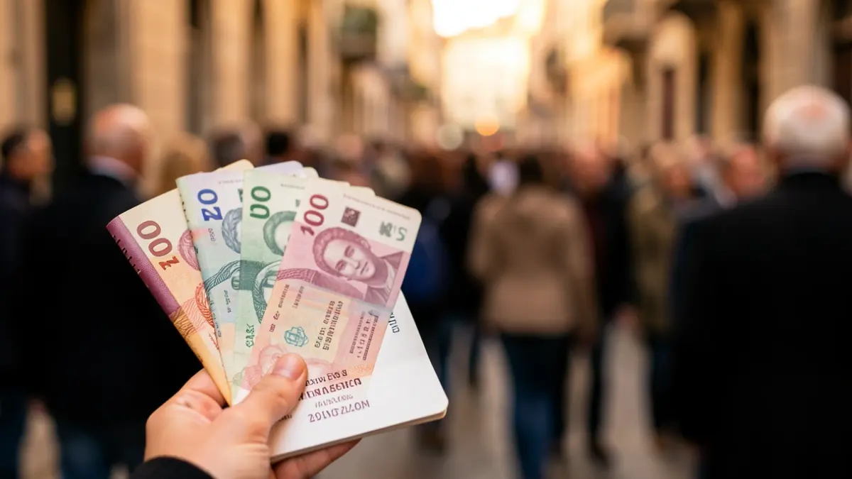 Generic image of hands holding money and a pension book.
