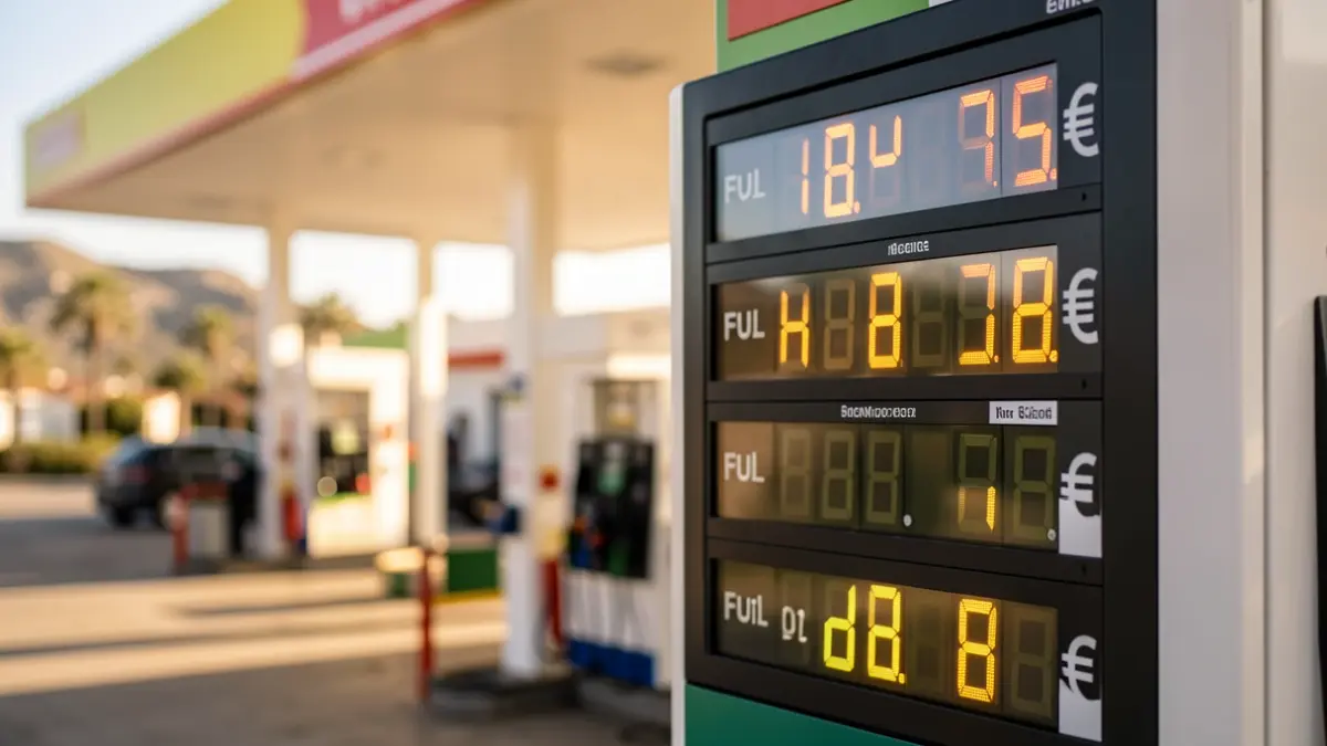 Fuel price display at a gas station in the Canary Islands.