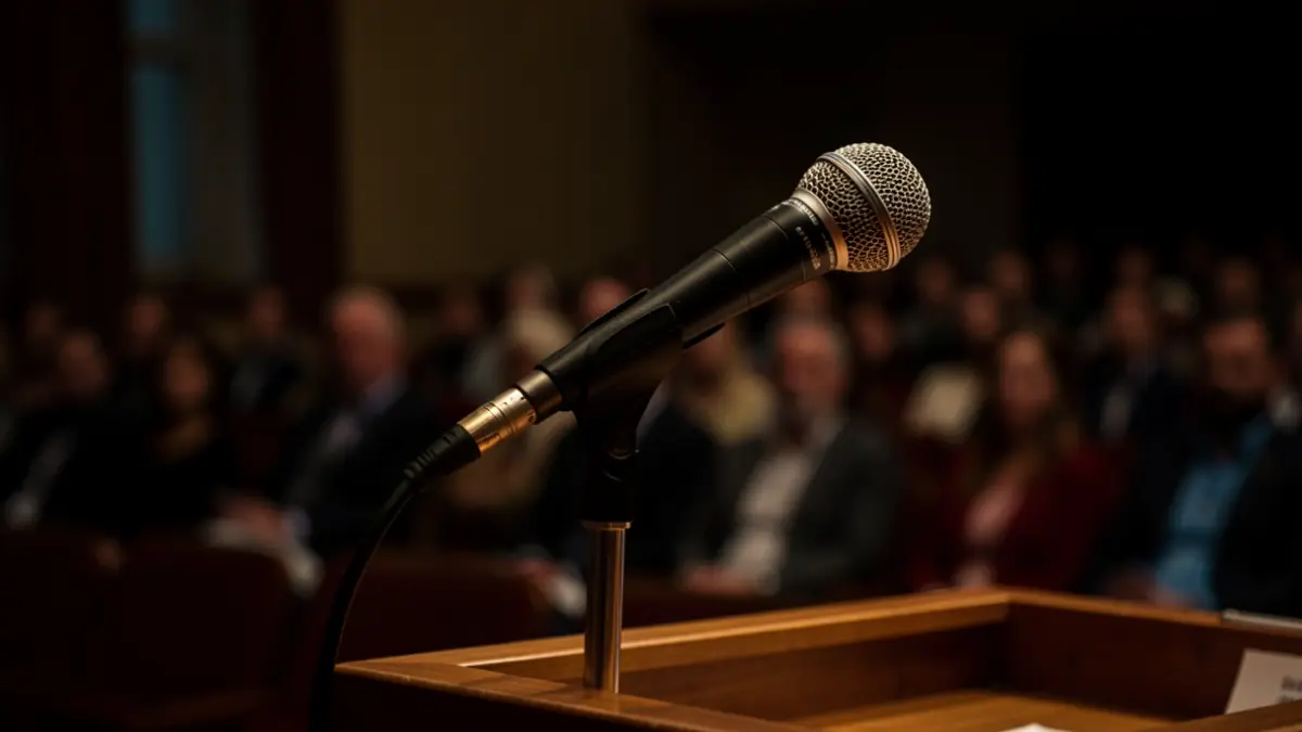 Generic image of a microphone on a podium.