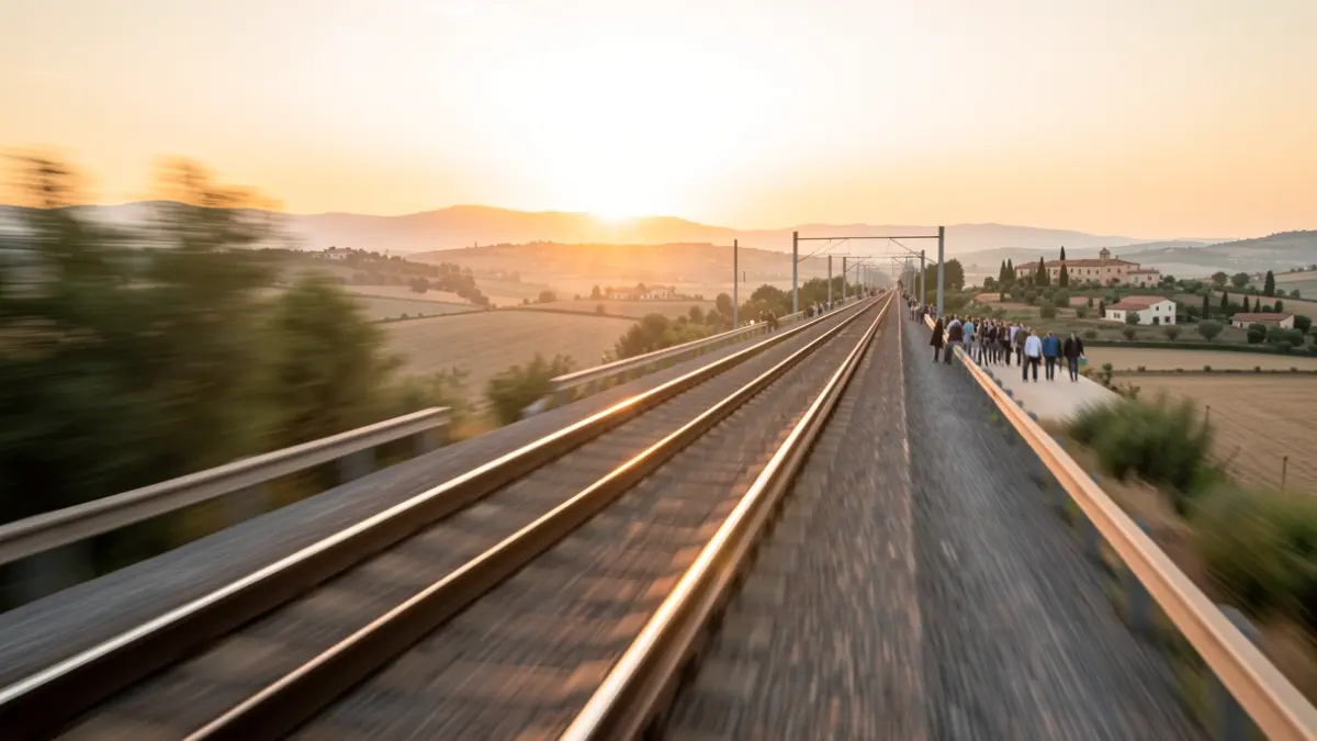 Generic image of high-speed train tracks at sunset.