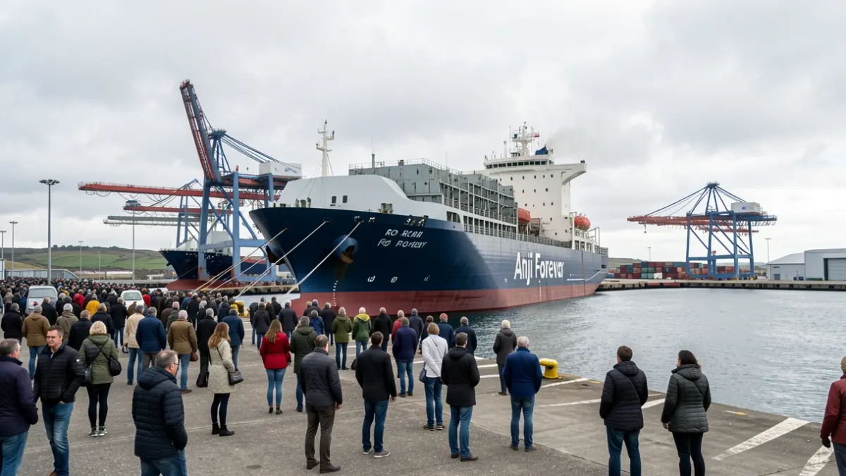 Imagen genérica de un buque de carga tipo Ro-Ro atracado en un puerto industrial gallego.