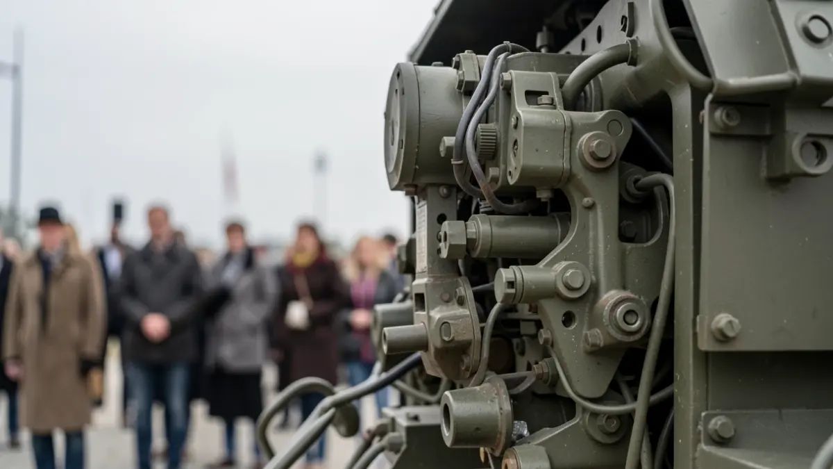 Close-up of a military tank component with intricate machinery.