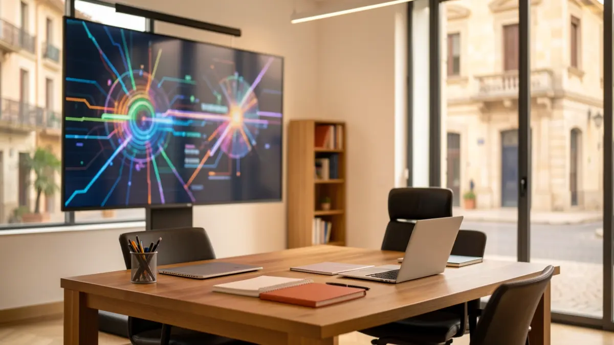 Generic image of an artificial intelligence seminar in a business setting.