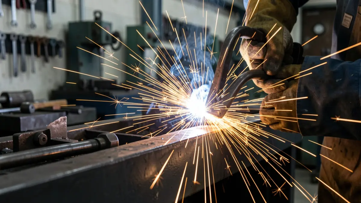 Chispas de soldadura industrial en un taller.