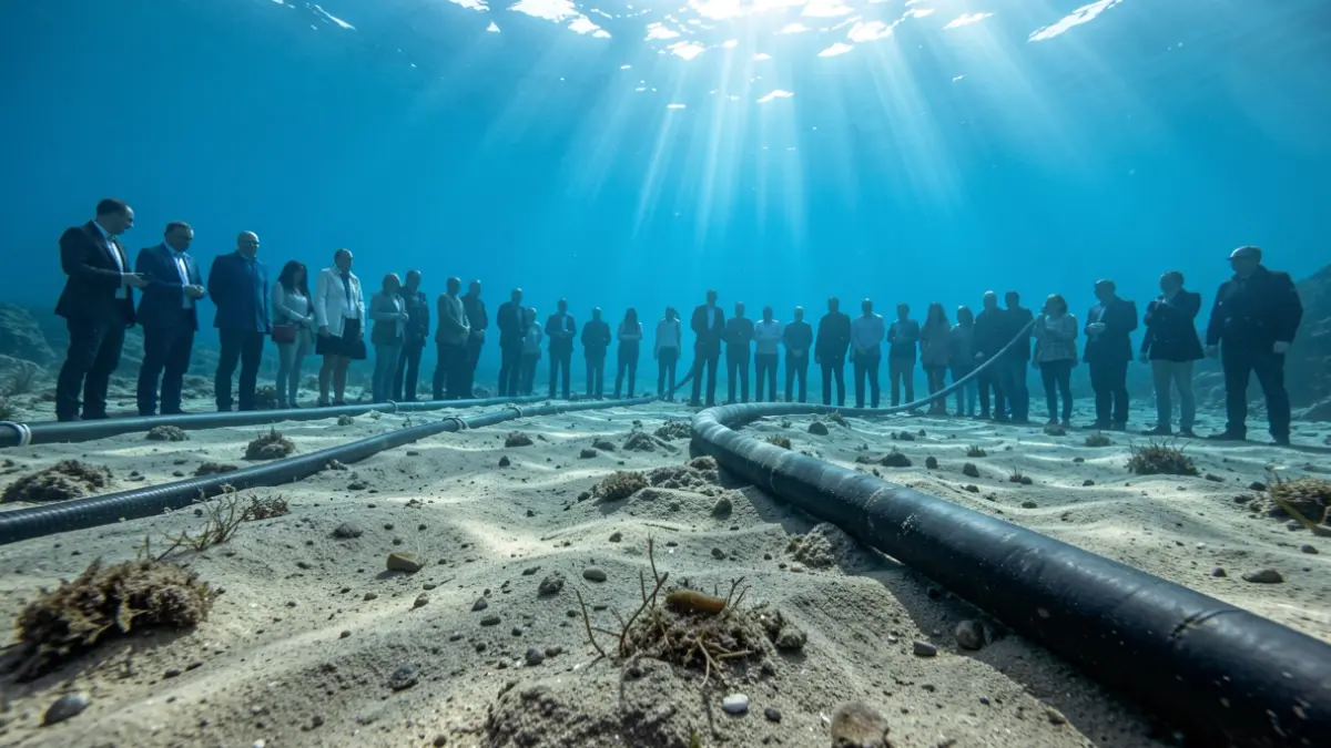 Imagen de un cable eléctrico submarino conectando dos islas.