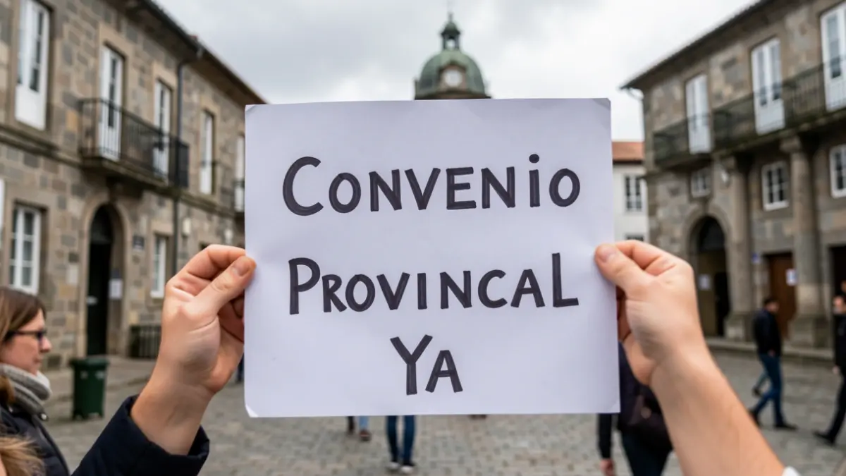 Imagen de una pancarta de protesta con texto genérico sobre el convenio provincial.