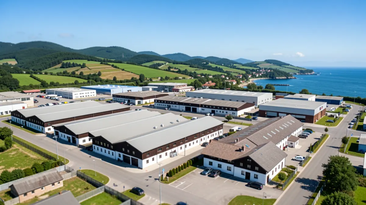 Imagen genérica de parques industriales con el paisaje del País Vasco.