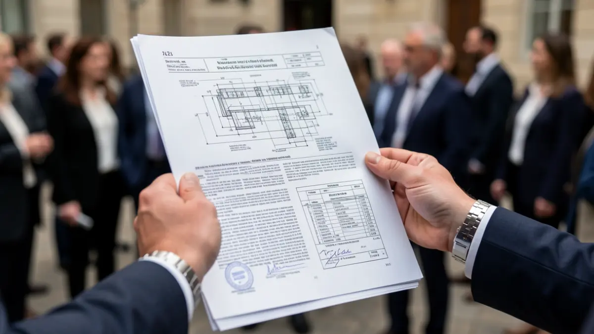 Generic image: a patent document with intricate technical drawings and text, held by a hand wearing a formal watch.