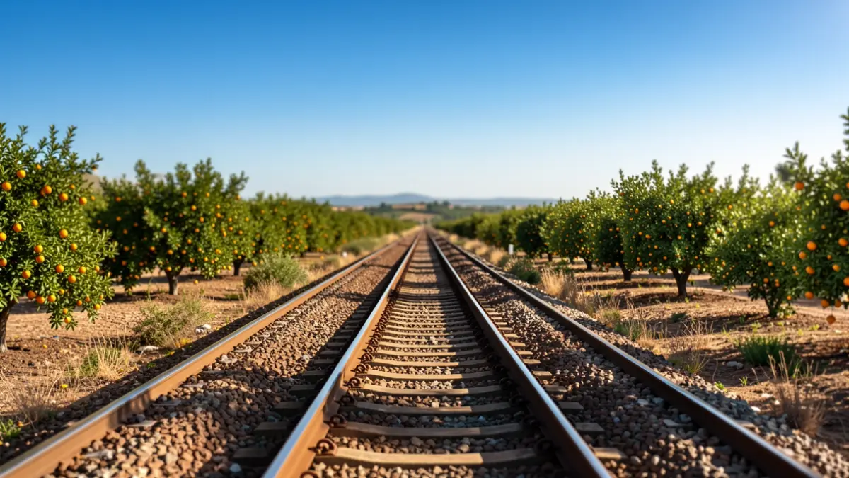 Generic image of high-speed railway tracks in a Mediterranean landscape.