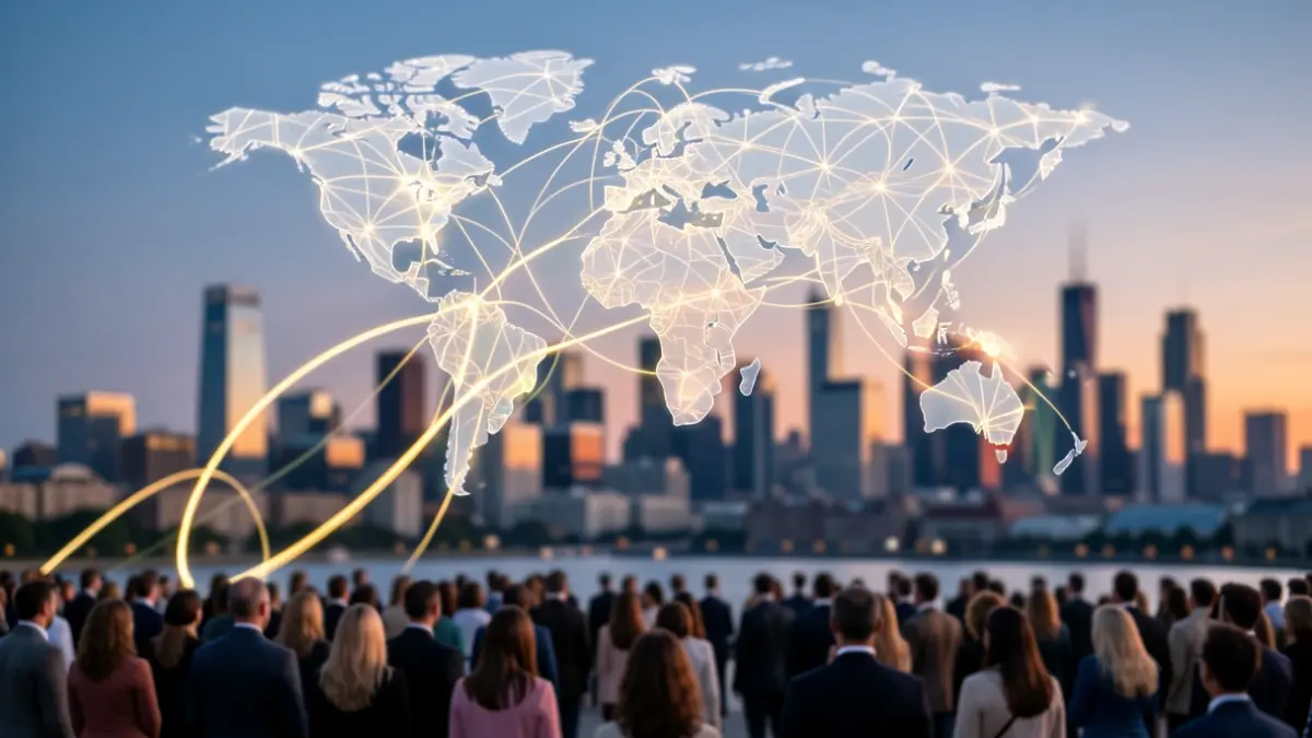 Imagen genérica: Representación abstracta de conexión global y crecimiento profesional.