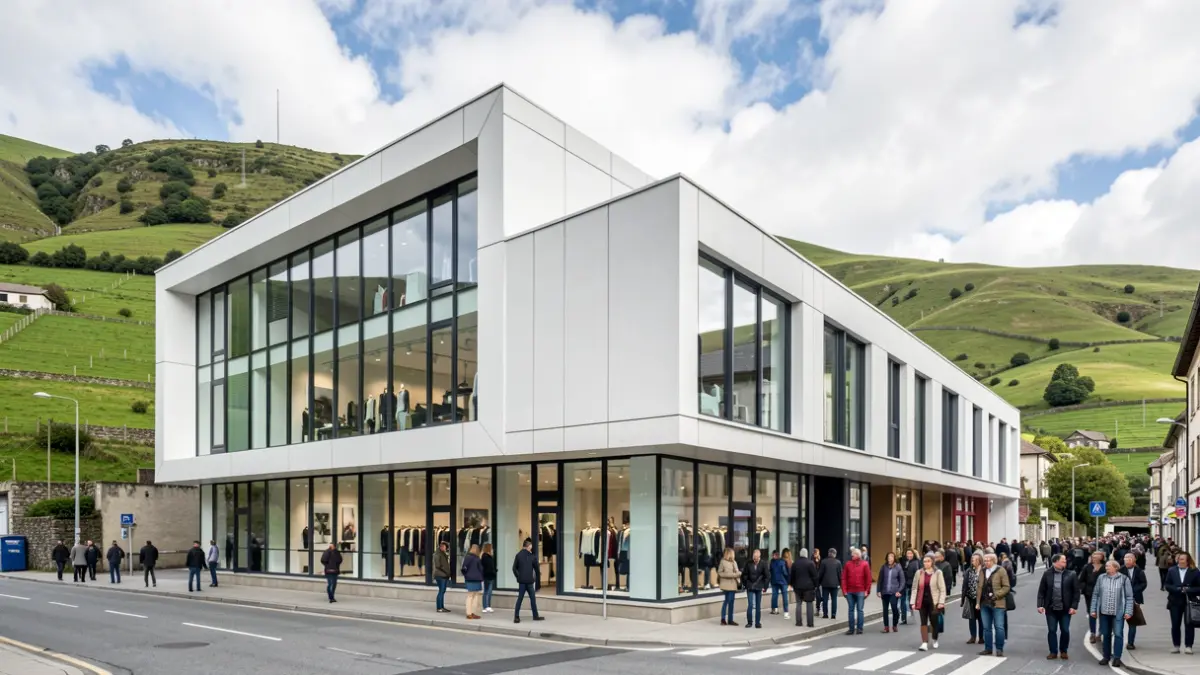 Imaxe xenérica dun edificio de moda moderno en Galicia.