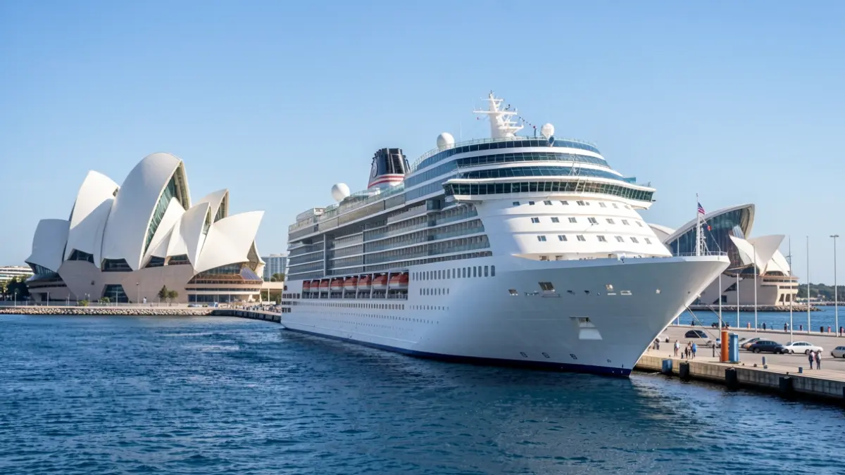 Generic image of a cruise ship docked at the port of Alicante with the City of Arts and Sciences in the background.