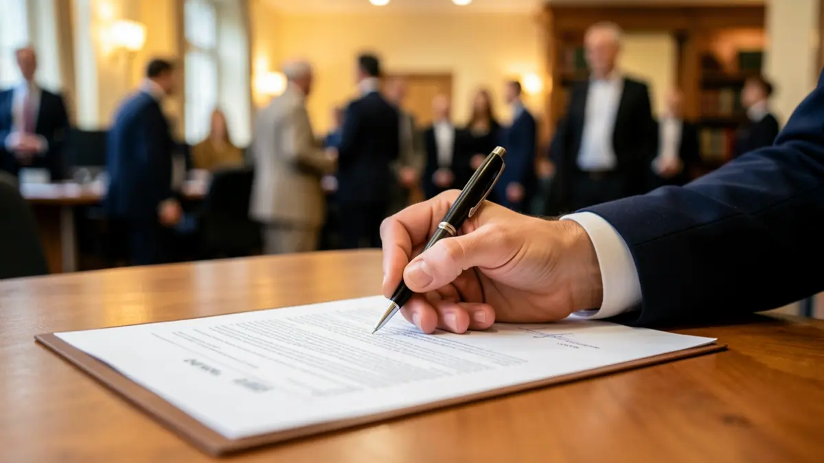 Generic image of financial management and signing of economic documents.