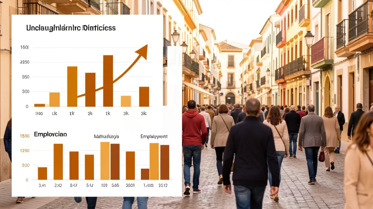 Abstract graph of Andalusian labor market statistics with positive trends.