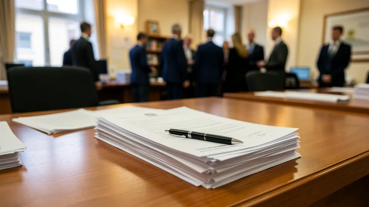 Mesa de oficina municipal con documentos.