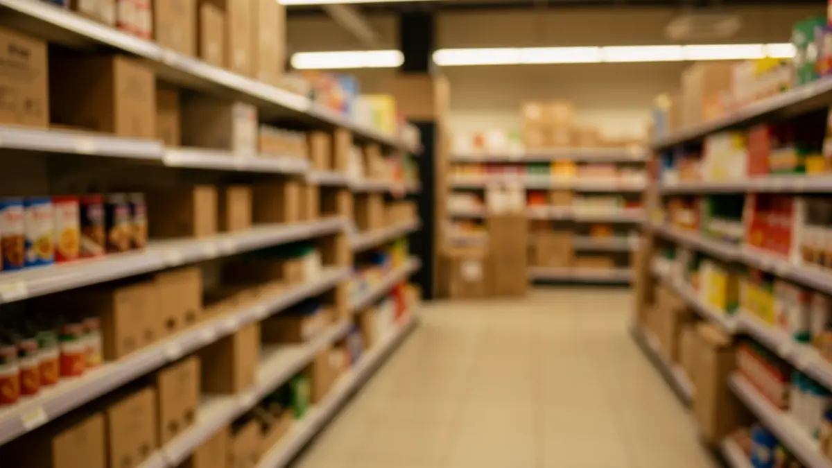 Generic image of supermarket shelves with stock shortages.