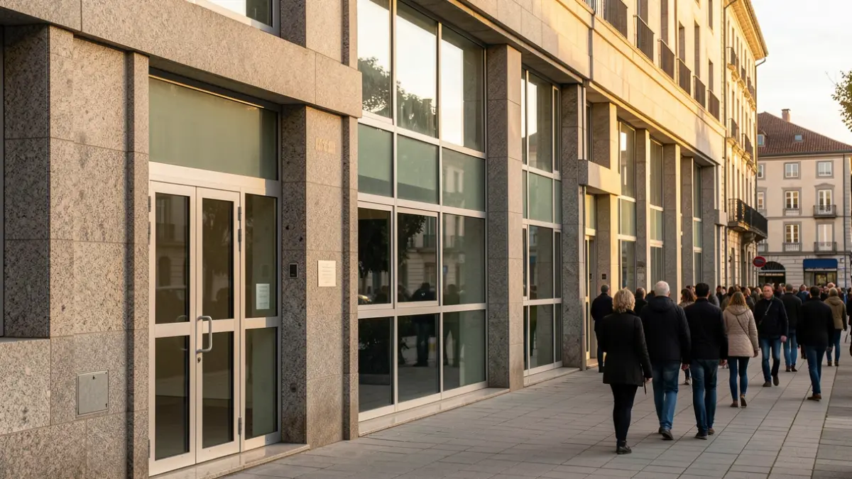 Imagen genérica de un edificio industrial gallego con ventanas de aluminio.