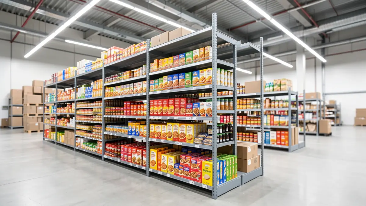 Generic image of a wholesale center with shelves full of products.