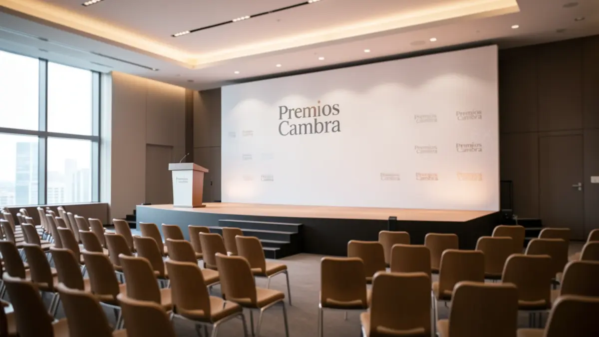 Generic image of an event hall with a stage for a business gala.