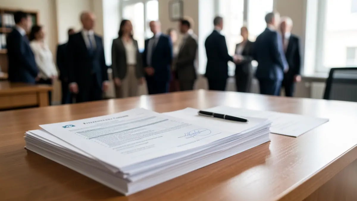 Generic image of labor contracts and documents on an office desk.