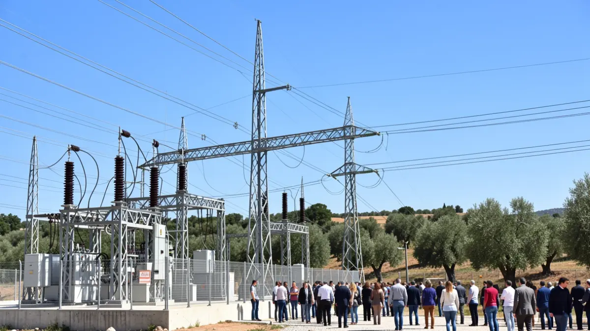 Imagen genérica de una subestación eléctrica con líneas de alta tensión.