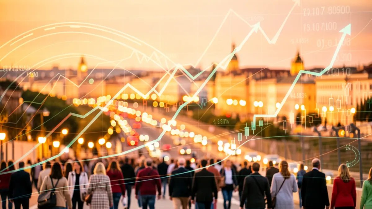 Generic image of economic growth and tourism in Madrid with abstract elements.