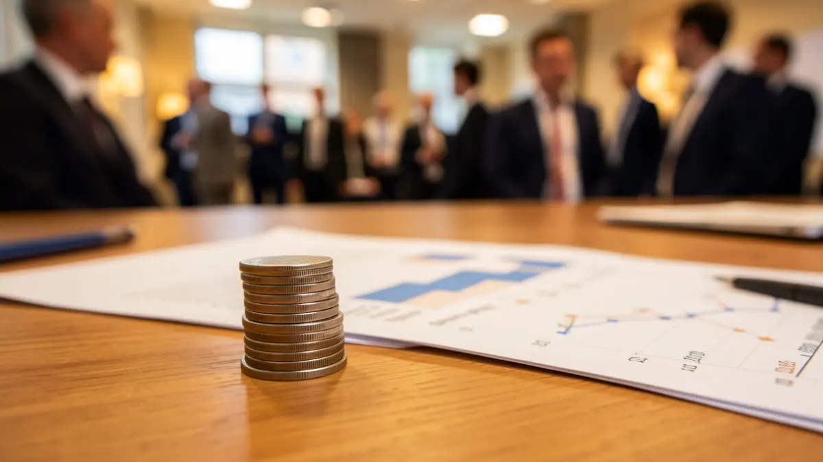 Generic image of financial documents and coins on an office desk.