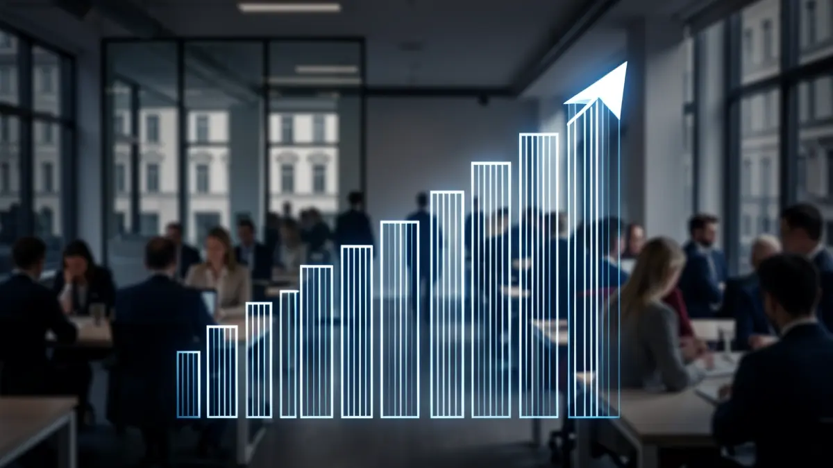 Representación abstracta de crecimiento económico y empleo con gráficos ascendentes.