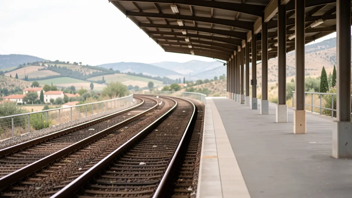 Generic image of an empty railway platform with tracks fading into the distance.