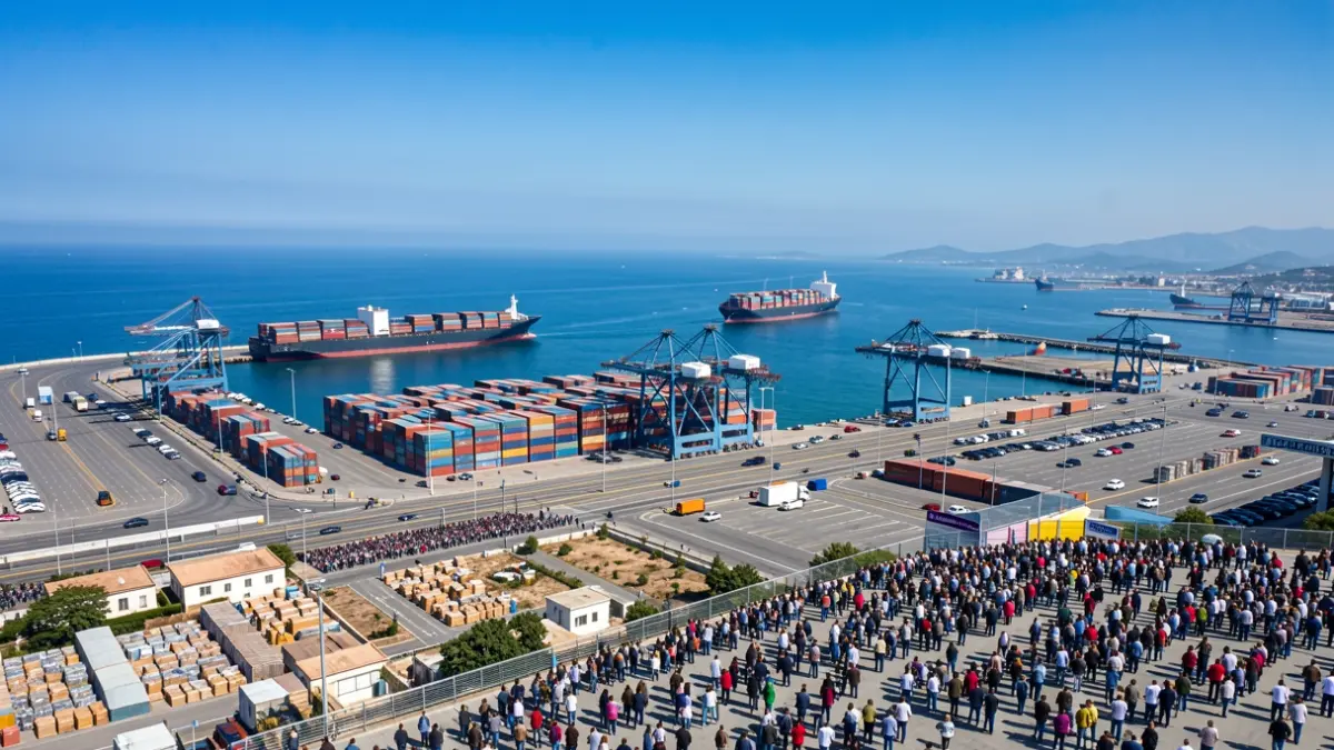 Vista aérea del Puerto de Tarragona con barcos y terminales.