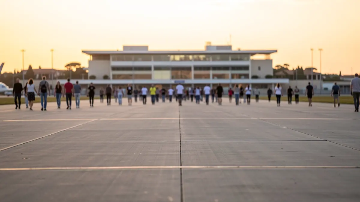 Generic image of an airport runway at sunset.