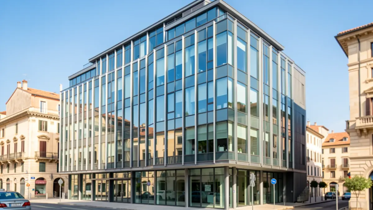 Generic image of a modern office building in a Mediterranean city.