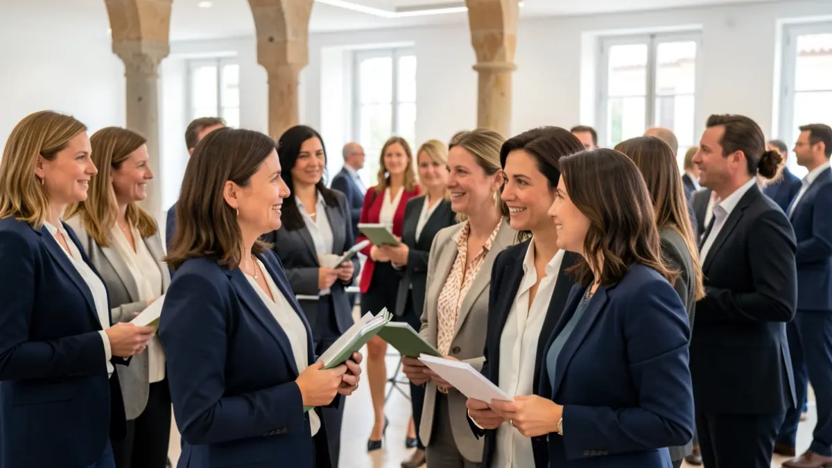 Image of Canarian women entrepreneurs gathered for a conference on entrepreneurship and economic development.