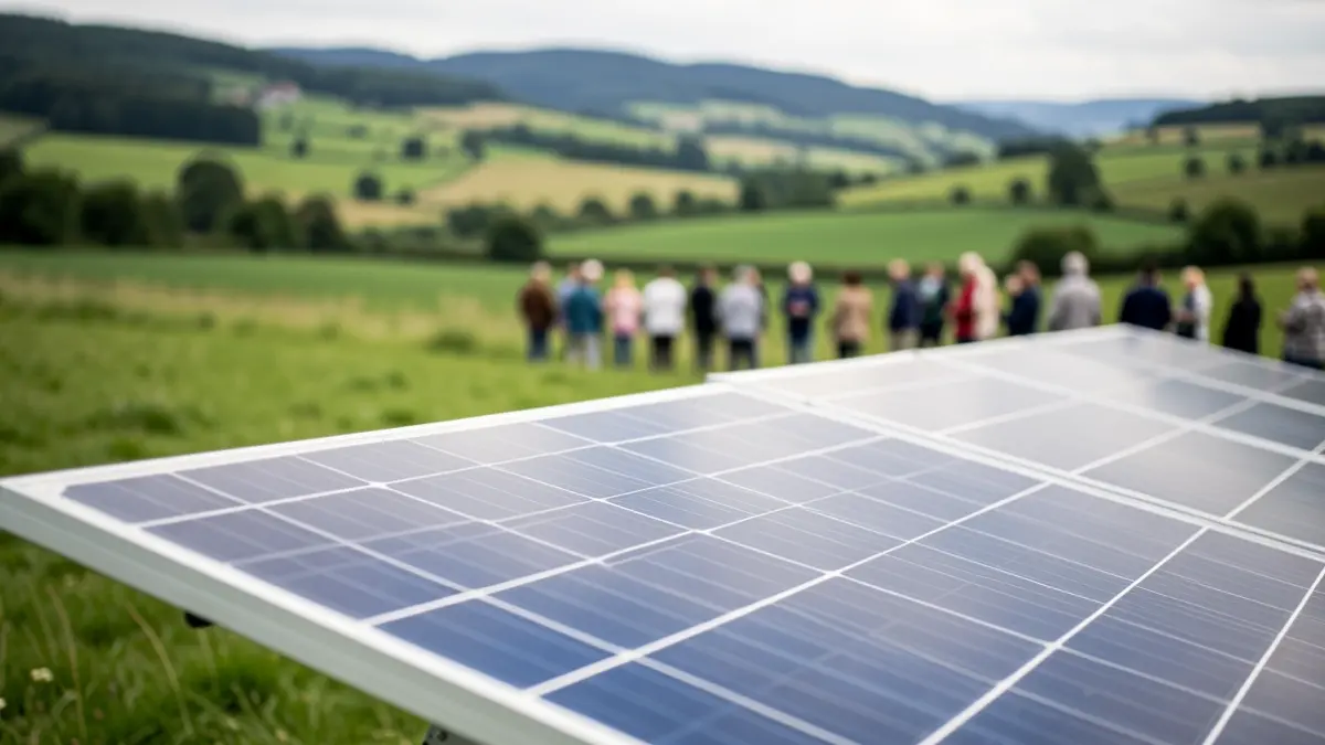 Solar panel installation among mountains.