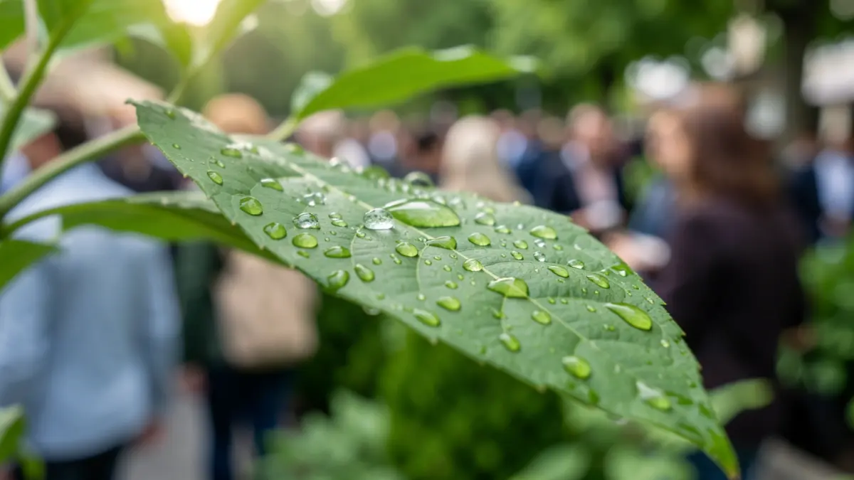 Generic image of a green leaf with water drops.