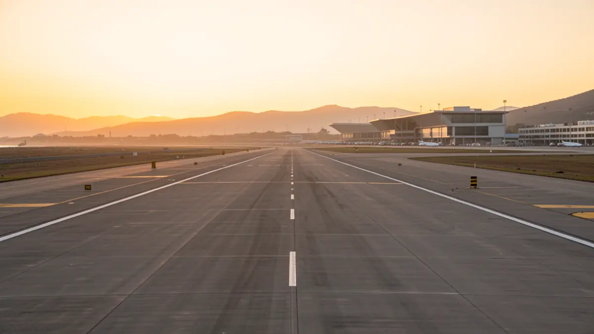 Imagen genérica de una pista de aeropuerto al atardecer.