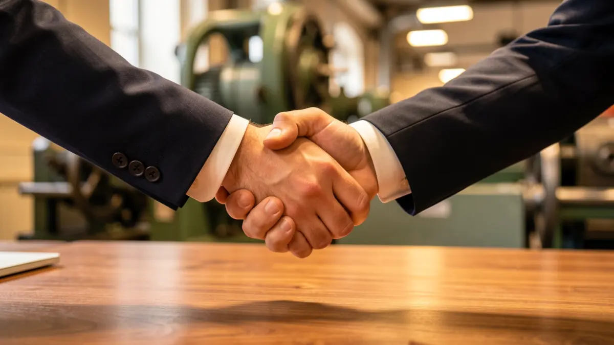 Business representatives and municipal authorities shaking hands in a context of collaboration.