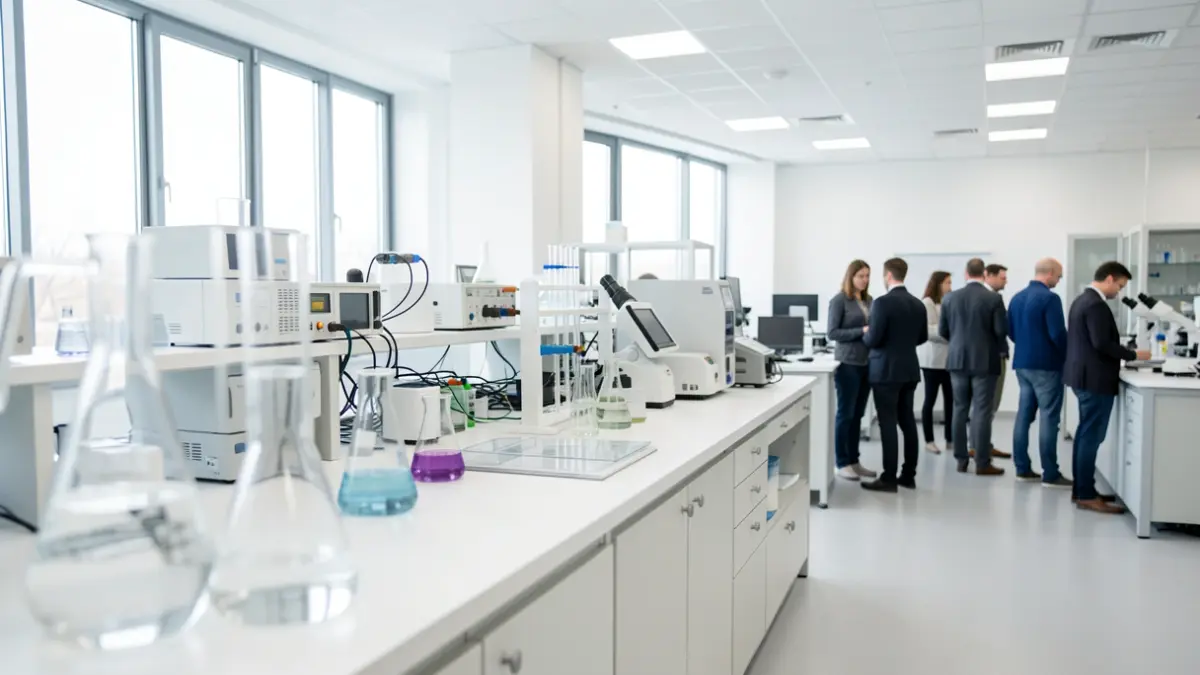 Generic image of a pharmaceutical research laboratory with technological equipment.