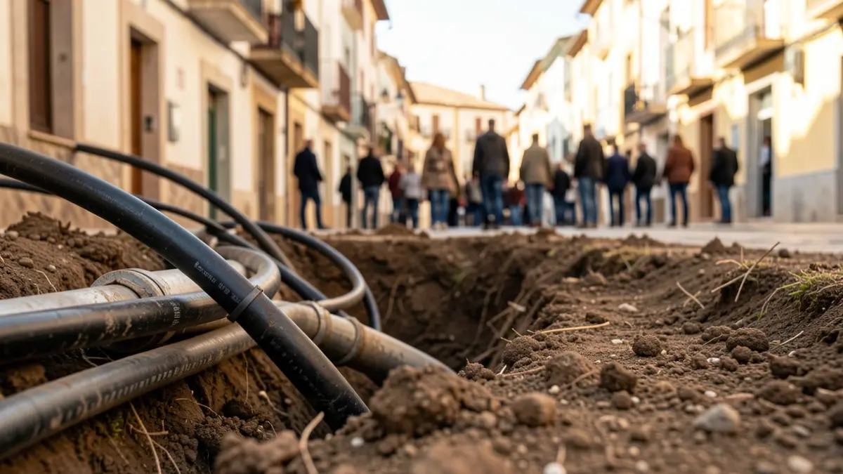 Public utility infrastructure like pipes and cables buried in the ground of a Huelva street.