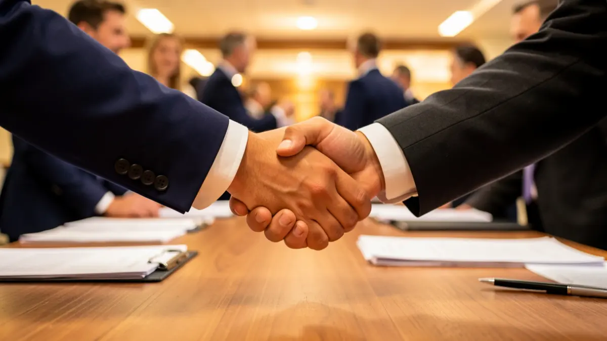 Generic image of a business agreement in an office.