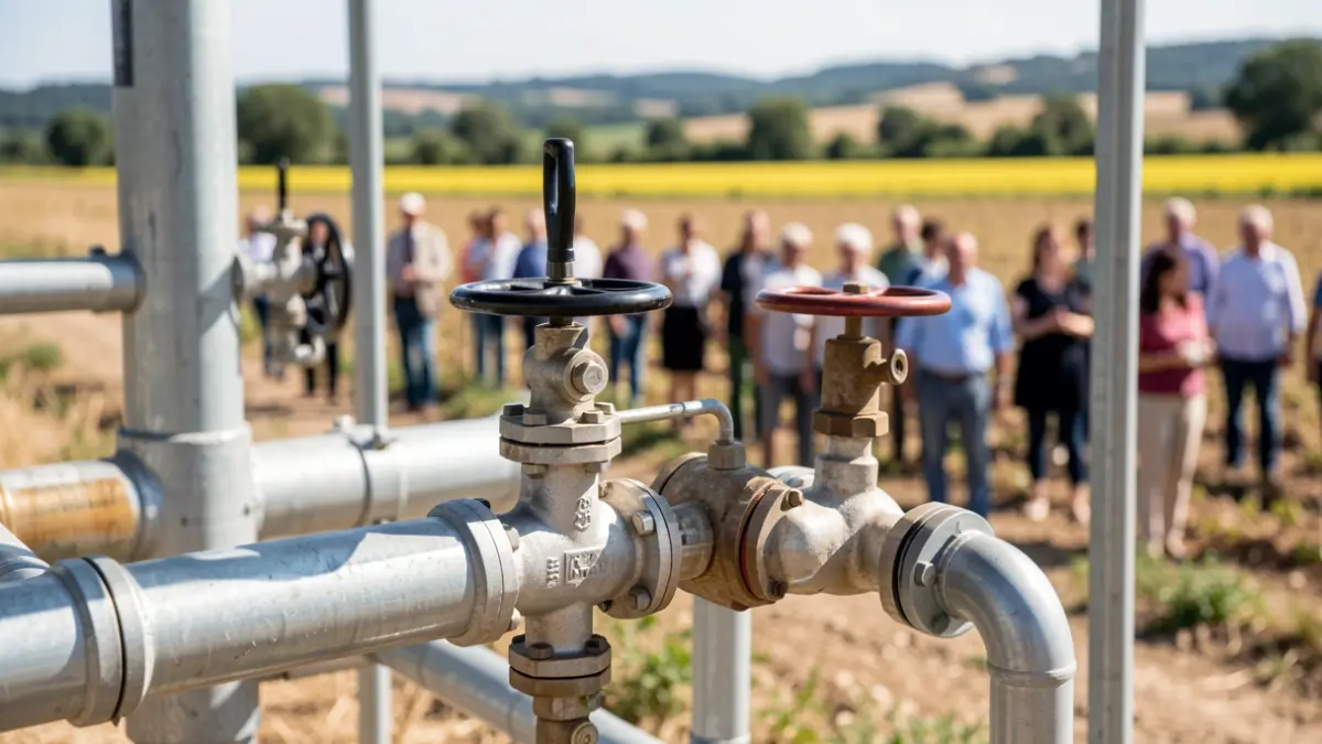 Generic image of water pumping infrastructure in an agricultural area.