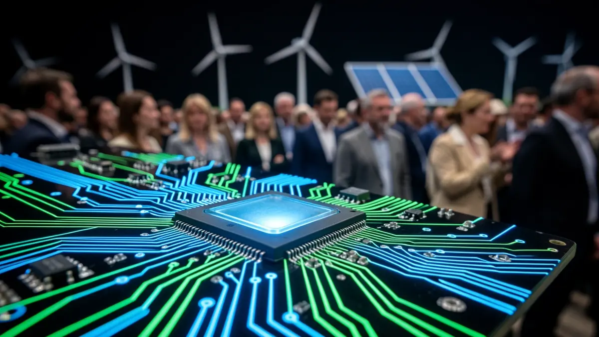 Generic image of an electronic circuit board with renewable energy elements.