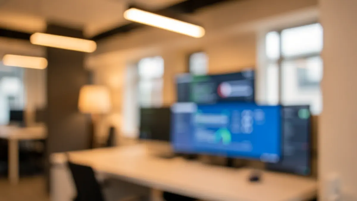 Generic image of a modern office with digital screens.
