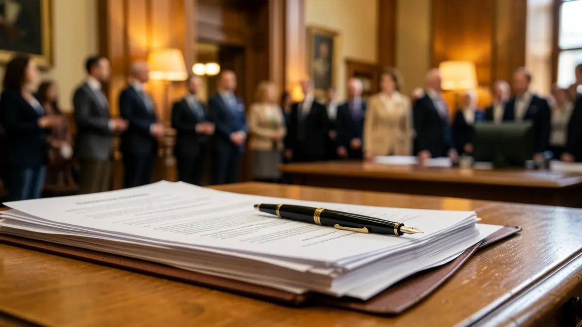 Generic image of an office with official documents on a desk.