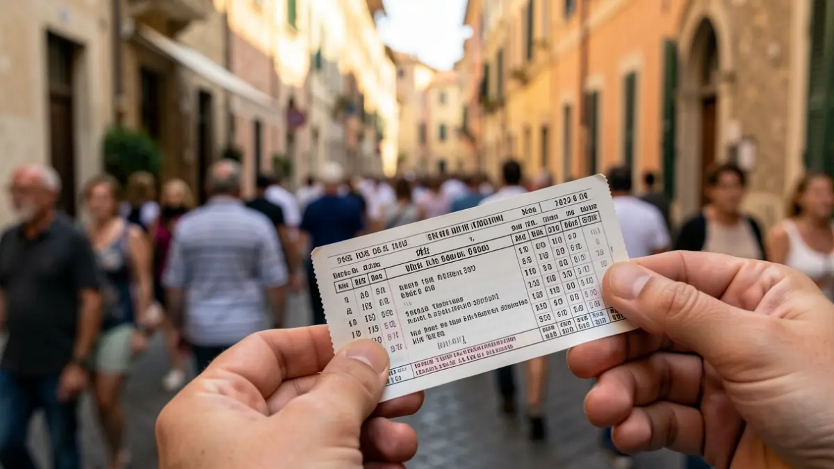 Generic image of a lottery ticket in an urban setting.