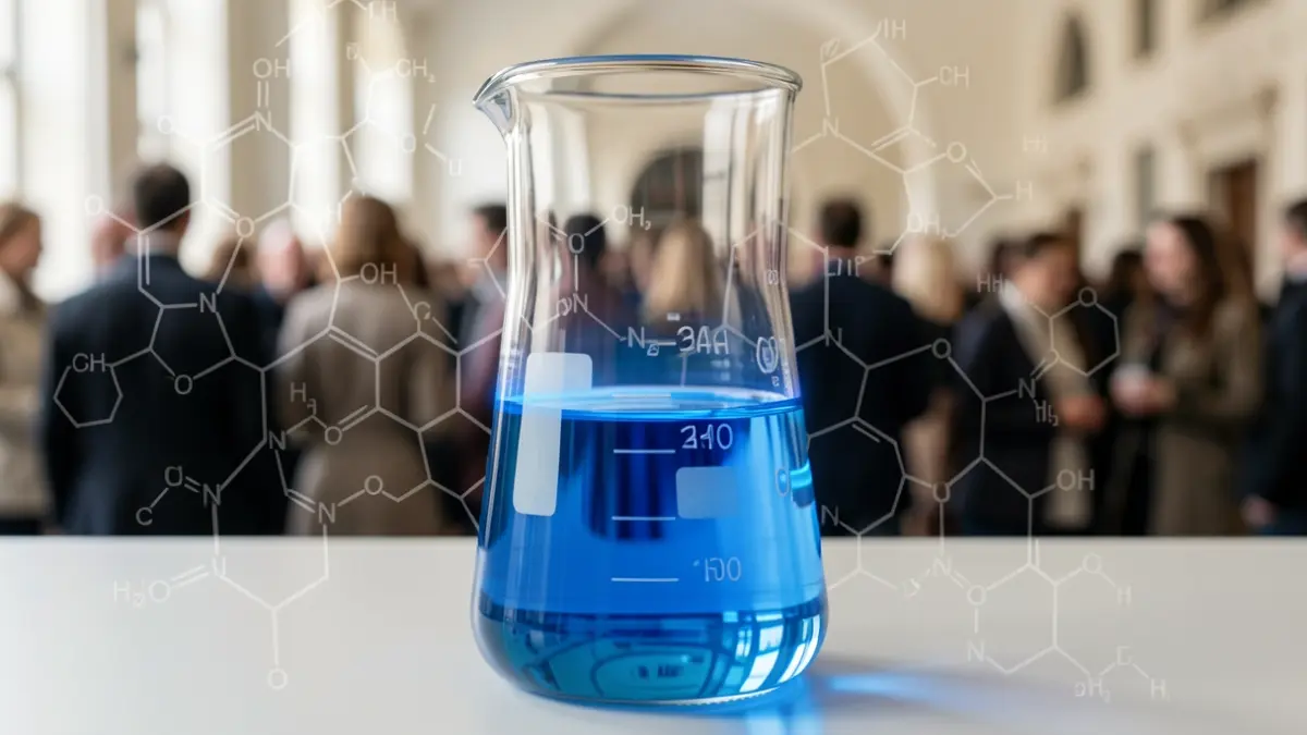 Generic image of a laboratory with a beaker and chemical structures.