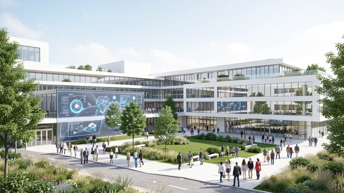 Imagen genérica de un campus universitario moderno y tecnológico.