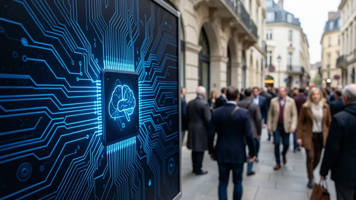 Imagen genérica de un circuito electrónico con datos fluyendo, representando la inteligencia artificial y la gestión energética.