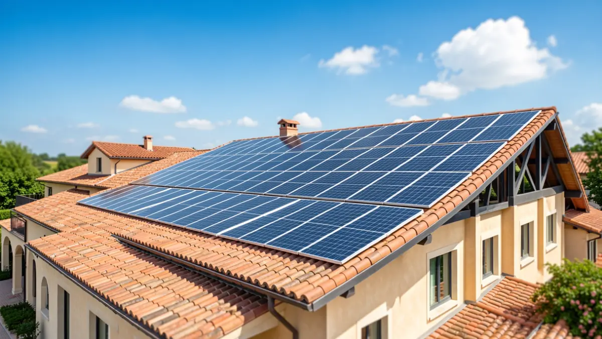 Generic image of photovoltaic panels on a university roof.